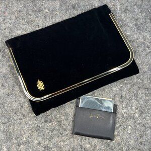 Bienen Davis VTG Black Velvet & Gold Tone Metal Trim Clutch W/ Mirror & Pouch
